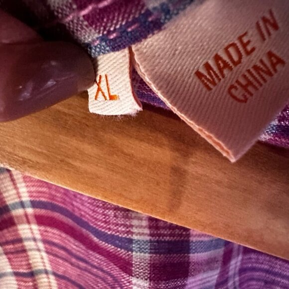 Hugo Boss Orange Linen Blend Plaid Button Up Shirt Purple Mens XL Western Preppy - Picture 12 of 15